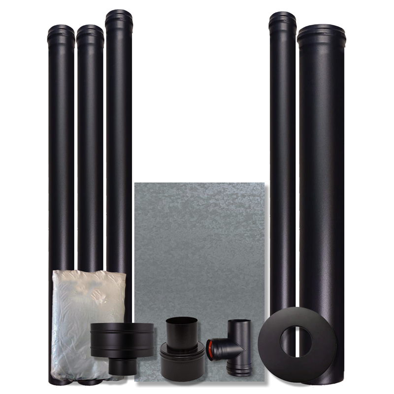 Kit 80 mm Chimenea acero negro techo - Pellet